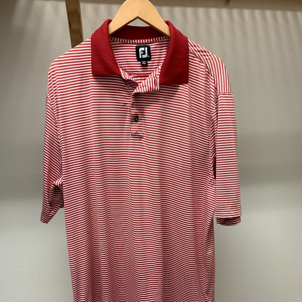 FootJoy Men's Red and White Striped Polo